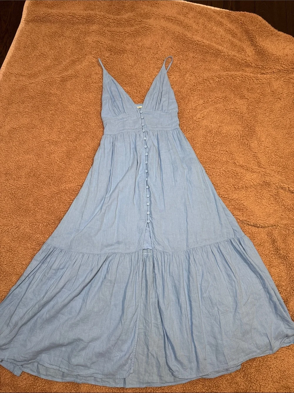 Abercrombie & Fitch Blue Linen Maxi Button-Front Sundress Size: SP